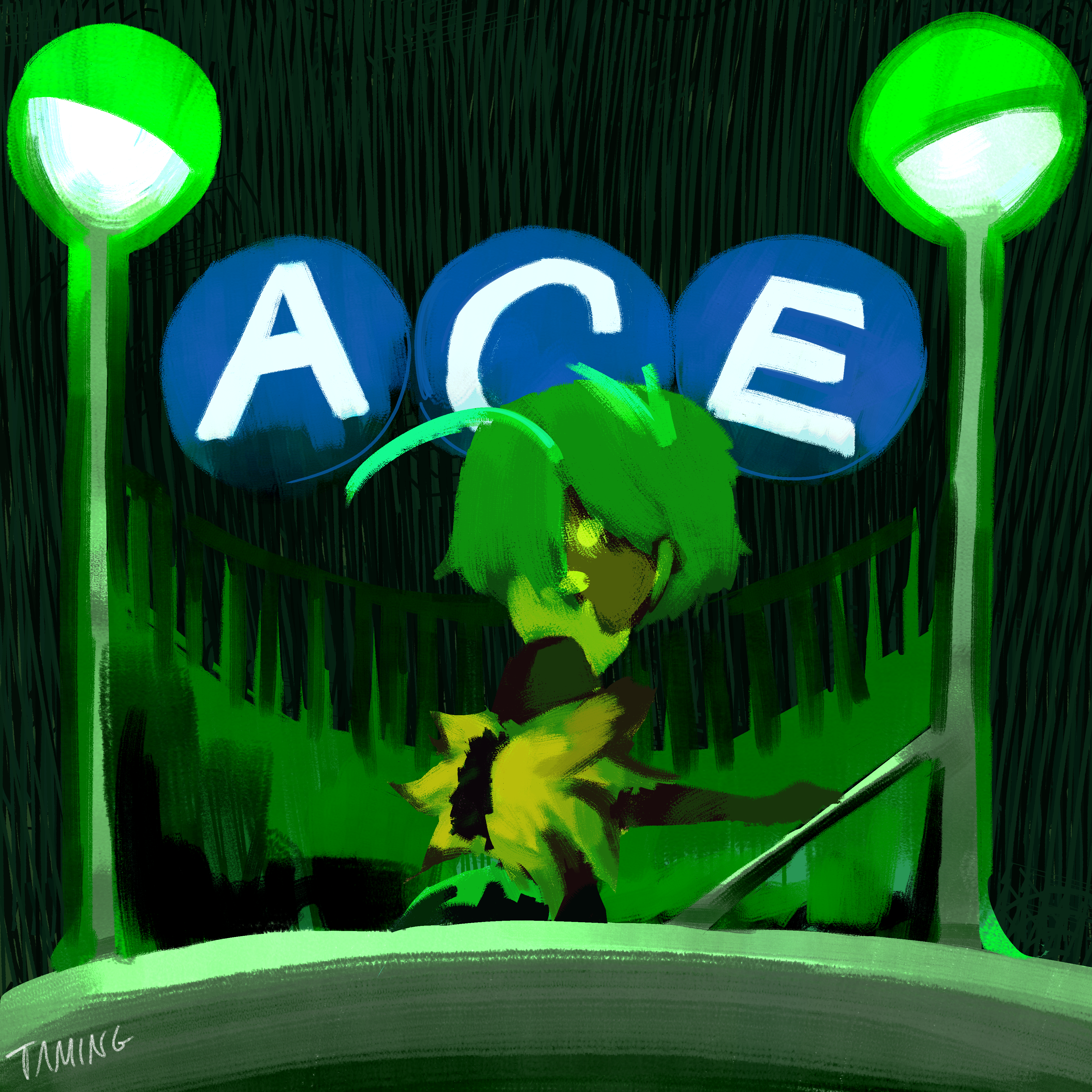 Tami standing at the top of subway with ACE metro sign behind her