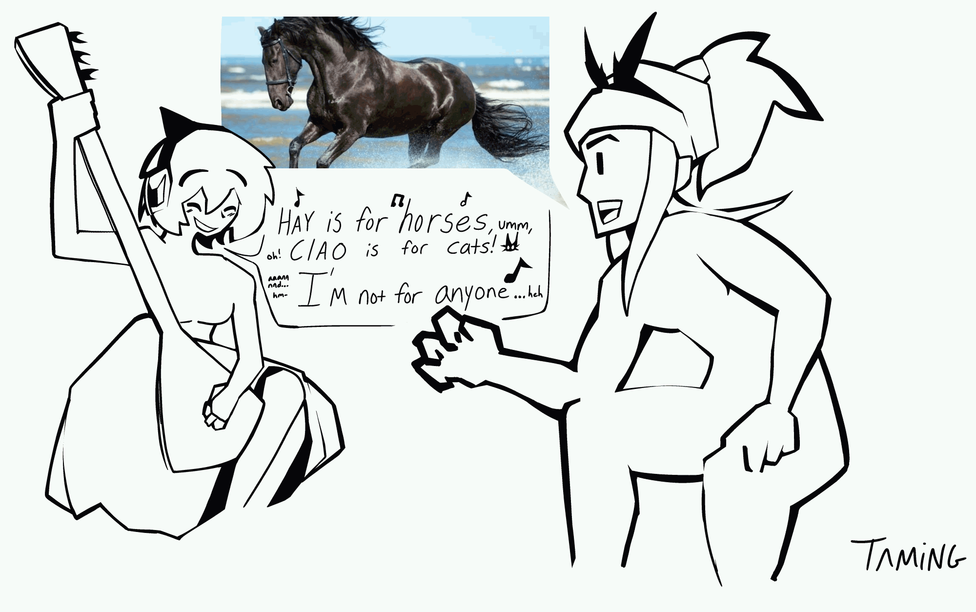 Caballohästumanir telling Tolpa all about horsies